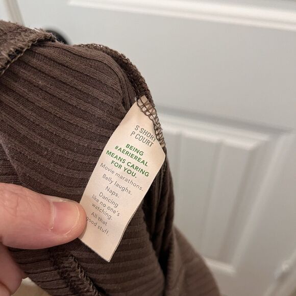 Aerie Kick-It Ribbed Mid Rise Super Flared Pants Brown Womens Size S Pull On - Picture 9 of 11